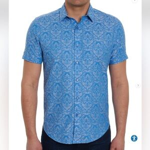 Robert Graham blue Bayview Jacquard short sleeve button down shirt Size Medium
